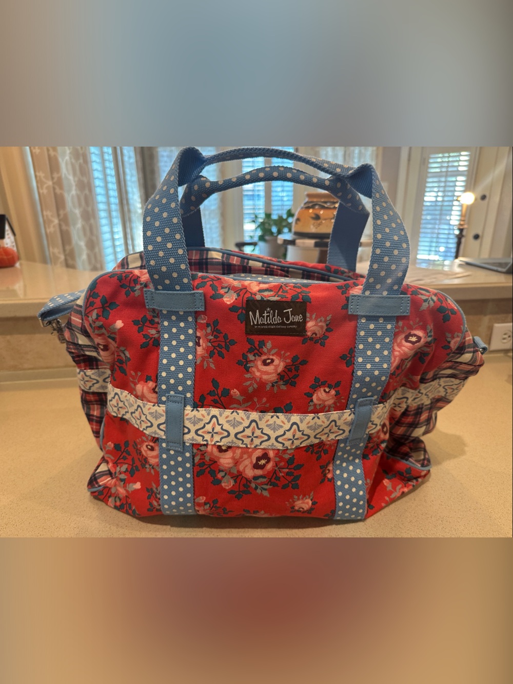 Matilda Jane Red Floral & Plaid At The Lodge Weekender Overnight Bag Tote